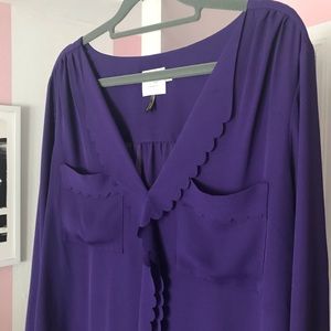 Anthropologie Purple Scalloped Blouse